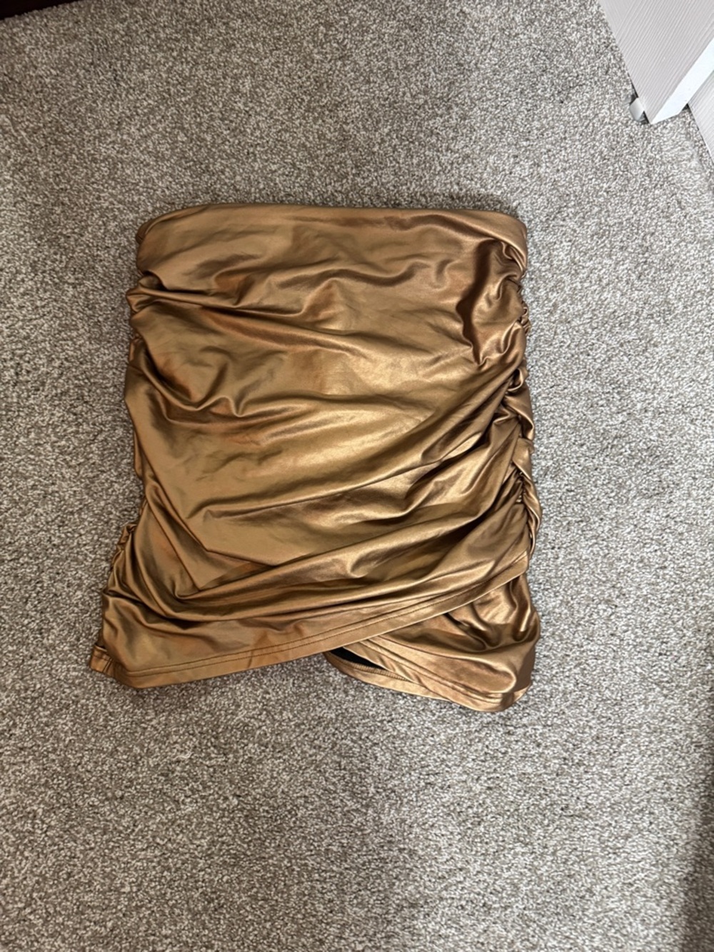 SHEIN Shimmery Gold Ruched Mini Skirt